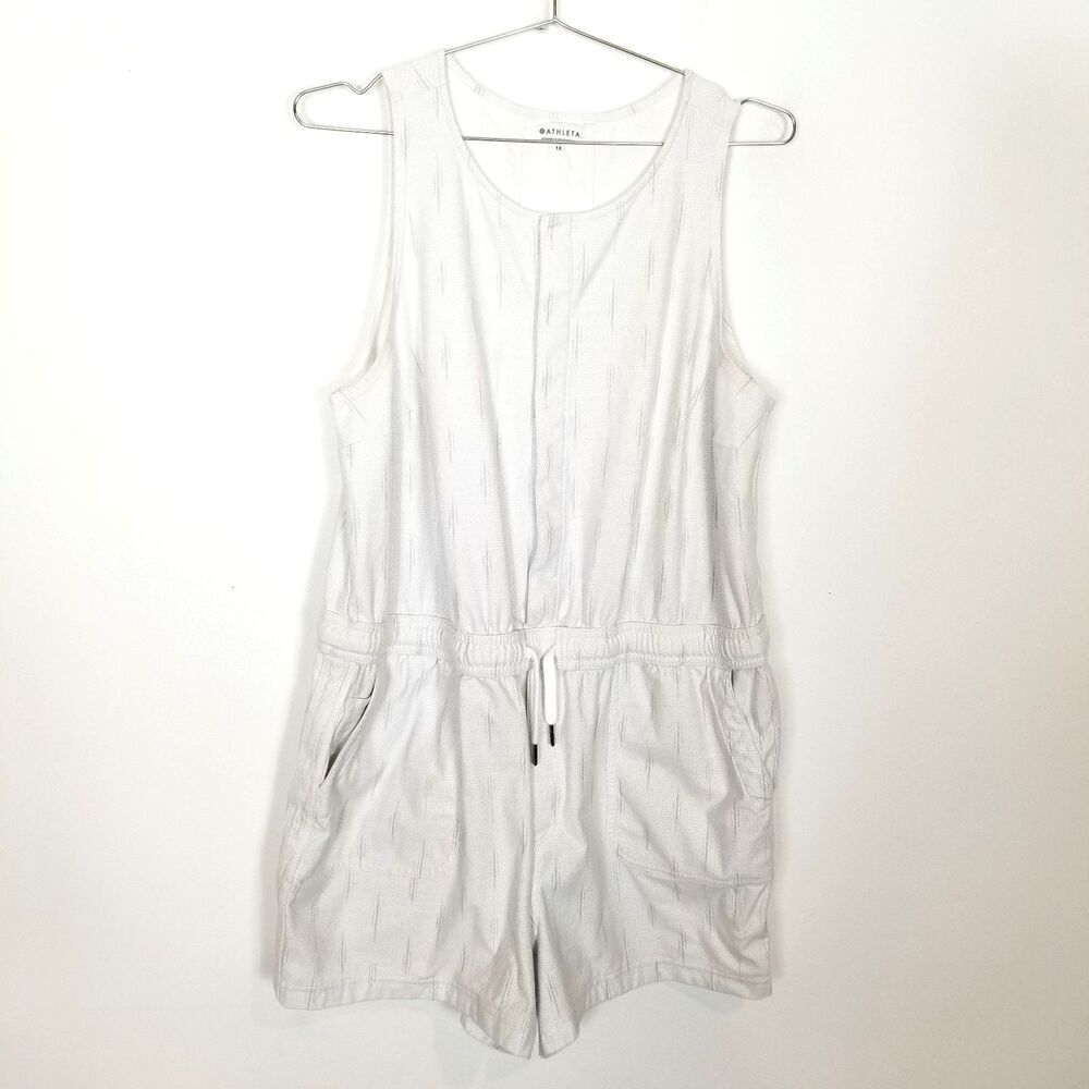 Athleta Farallon Printed Romper‎ Sz 1X White Gray Sleeveless Athletic Outdoor